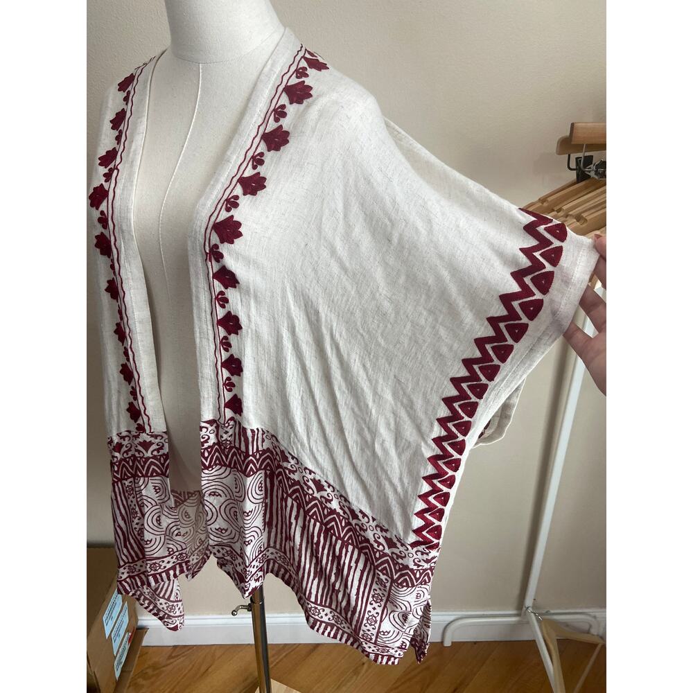 Chico's S/M Linen Blend Mixed Print Ruana Wrap Beach Summer Lightweight Boho - Picture 4 of 7